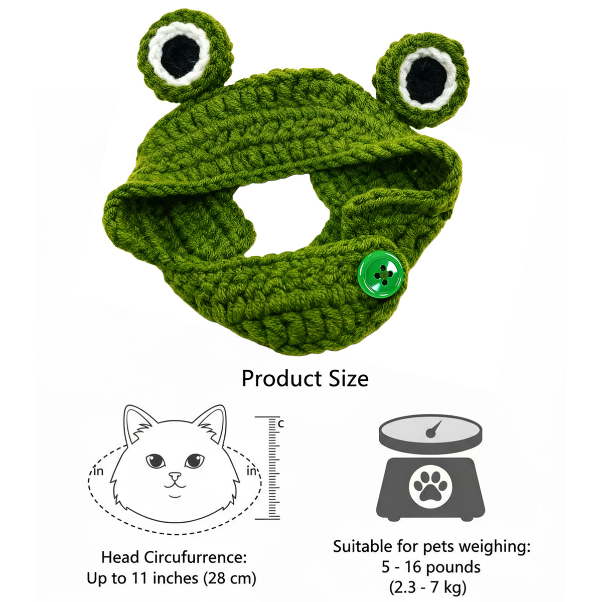 Cute Cat Hat Costume Suitable for 5 to16 lbs - Hats for Cats Head Circumference 11" or Less Kitten Outfits pet Photography Outfits