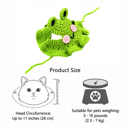 Cute Cat Hat Costume Suitable for 5 to16 lbs - Frog Cat Bonnet Head Circumference 11" or Less Cat Halloween Costumes Pet Photography Outfits