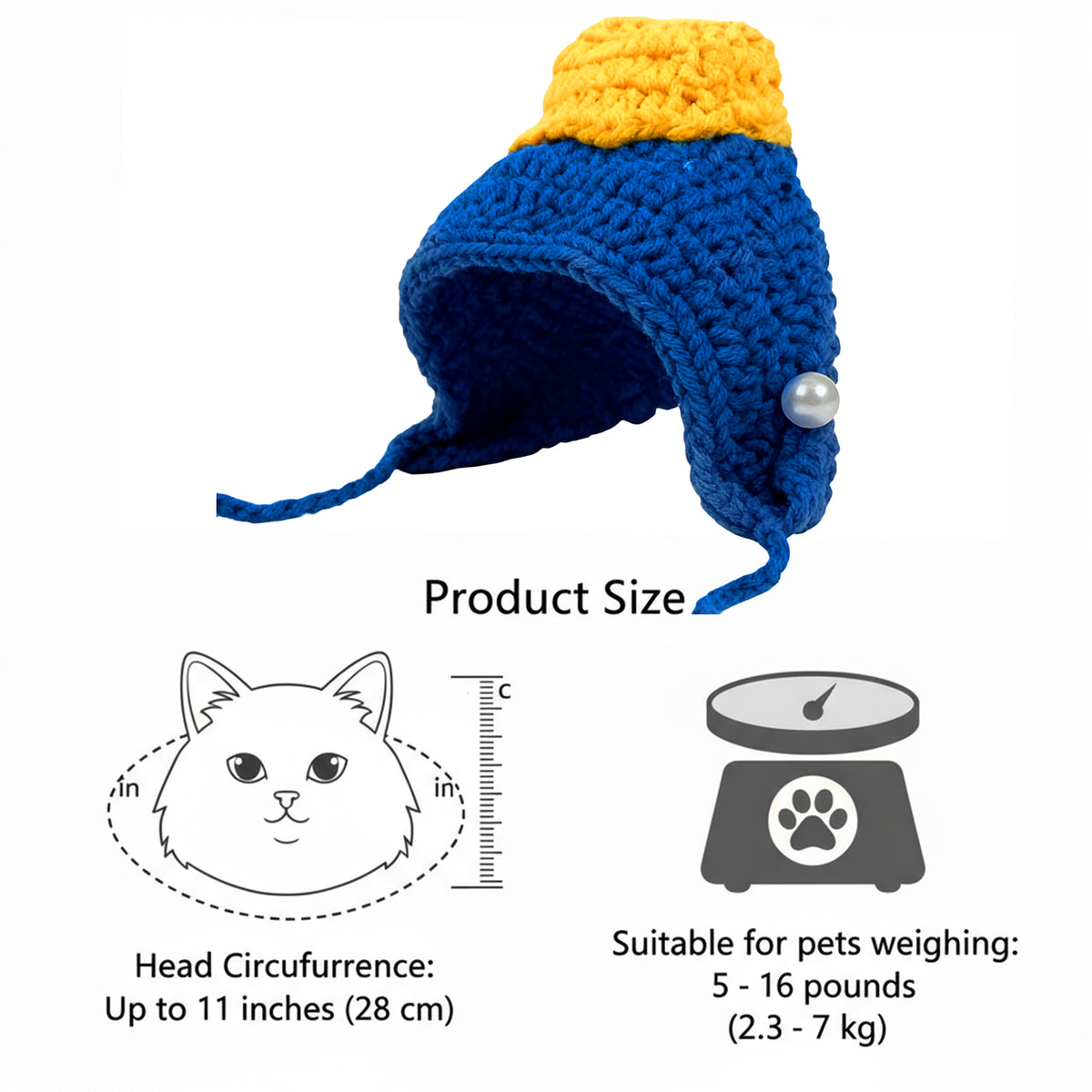 Cute Cat Hat Costume Suitable for 5 to16 lbs - Kitten hat Head Circumference 11" or Less cat Hats for Cats only pet Photography Outfits