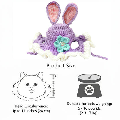Cute Cat Hats Costume Suitable for 5 to16 lbs - Rabbit Kitten Hat Head Circumference 11" or Less Cat Hats for Cats only Pet Photography Outfits