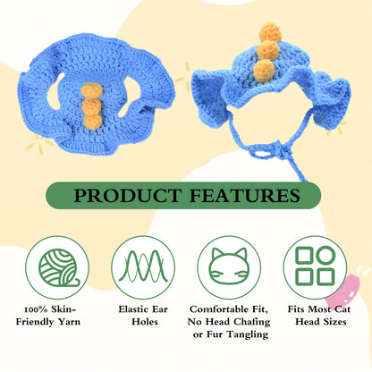 Dinosaur Cat Hat, Cotton & Soft Cute Knitted Hats for Cats Birthday Party Spring Puppy Hat for Small Pets (Blue,M)