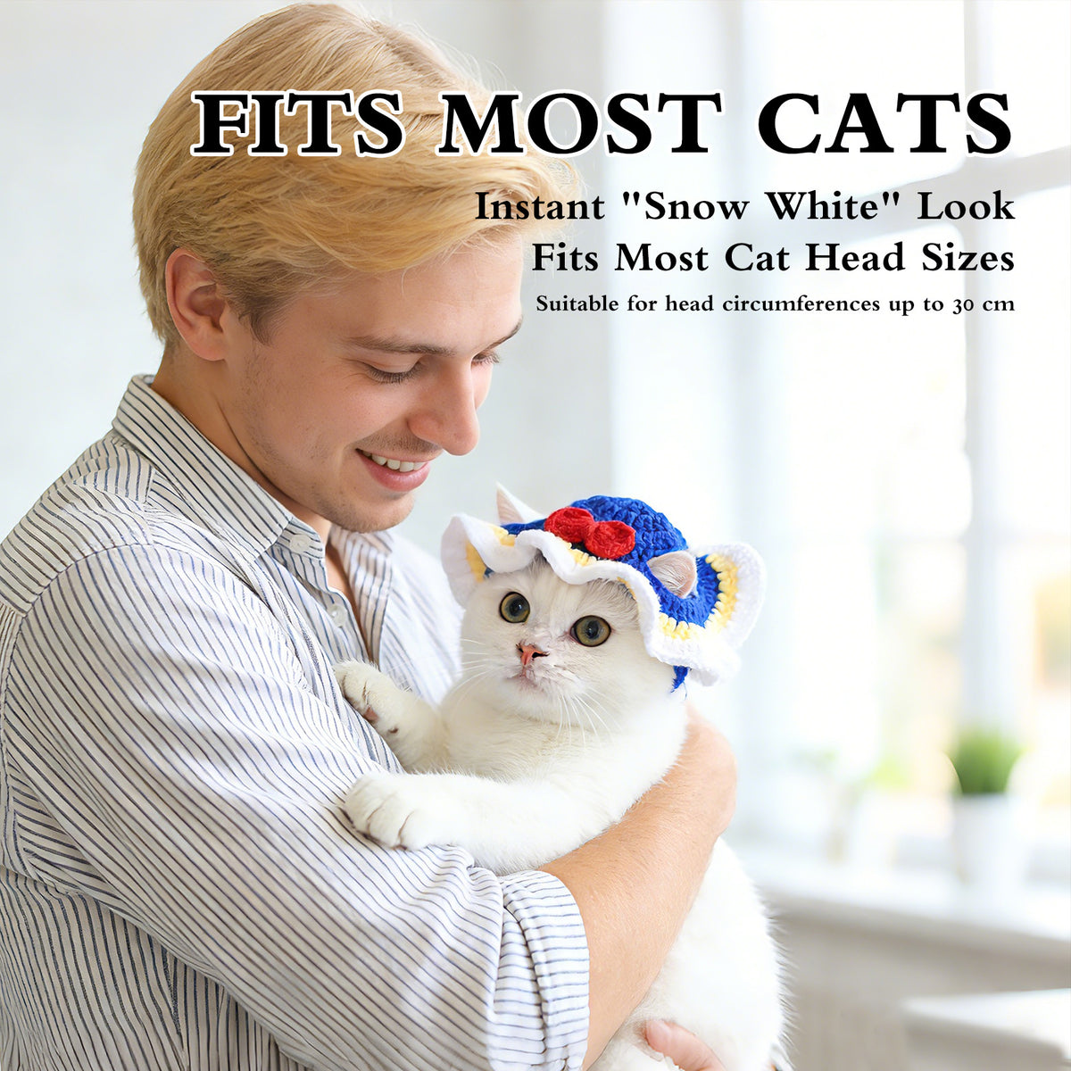 White Snow Cat Hat, Cotton & Soft Cute Knitted Hats for Cats Birthday Party Spring Puppy Hat for Small Pets (White Snow, M)