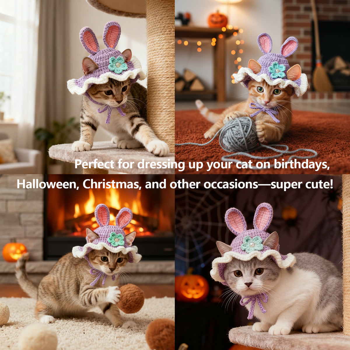 Cute Cat Hats Costume Suitable for 5 to16 lbs - Rabbit Kitten Hat Head Circumference 11" or Less Cat Hats for Cats only Pet Photography Outfits