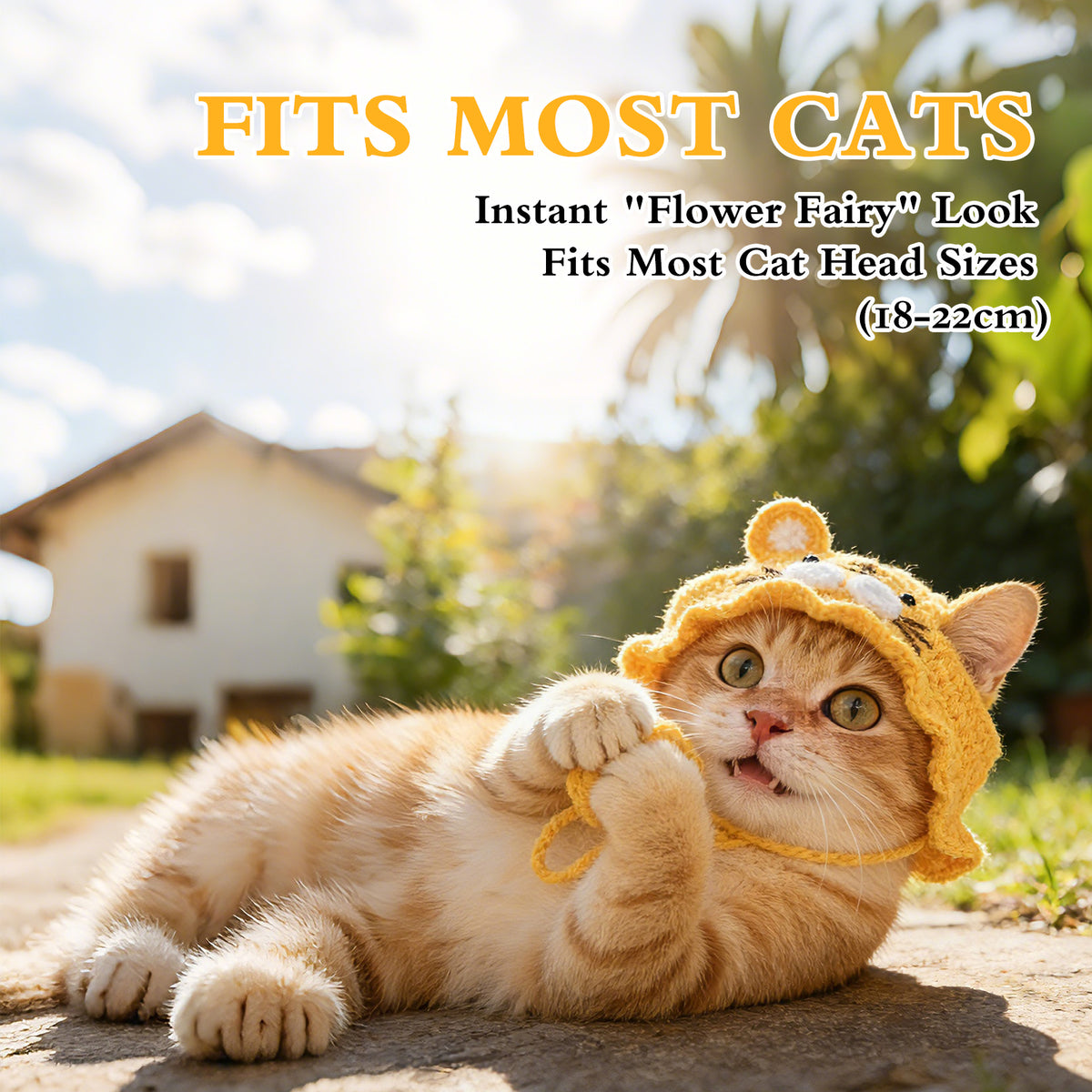 Tiger Cat Hat, Cotton & Soft Cute Knitted Hats for Cats Birthday Party Spring Puppy Hat for Small Pets (Yellow, M)