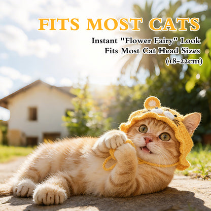 Tiger Cat Hat, Cotton & Soft Cute Knitted Hats for Cats Birthday Party Spring Puppy Hat for Small Pets (Yellow, M)