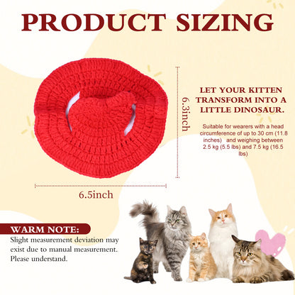 Bow Cat Hat, Cotton & Soft Cute Knitted Hats for Cats Birthday Party Spring Puppy Hat for Small Pets (Red, M)