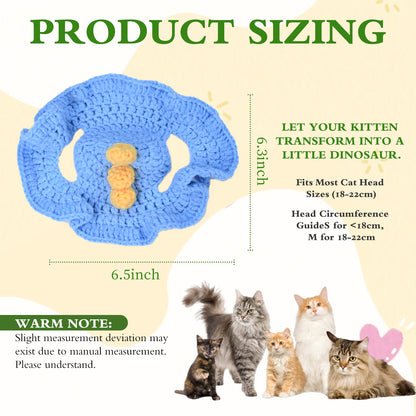 Dinosaur Cat Hat, Cotton & Soft Cute Knitted Hats for Cats Birthday Party Spring Puppy Hat for Small Pets (Blue,M)