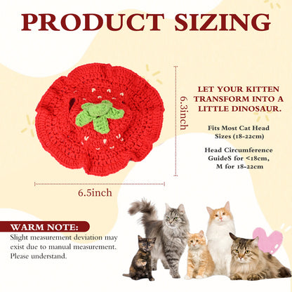 Strawberry Cat Hat, Cotton & Soft Cute Knitted Hats for Cats Birthday Party Christmas Puppy Hat for Small Pets (Red, M)