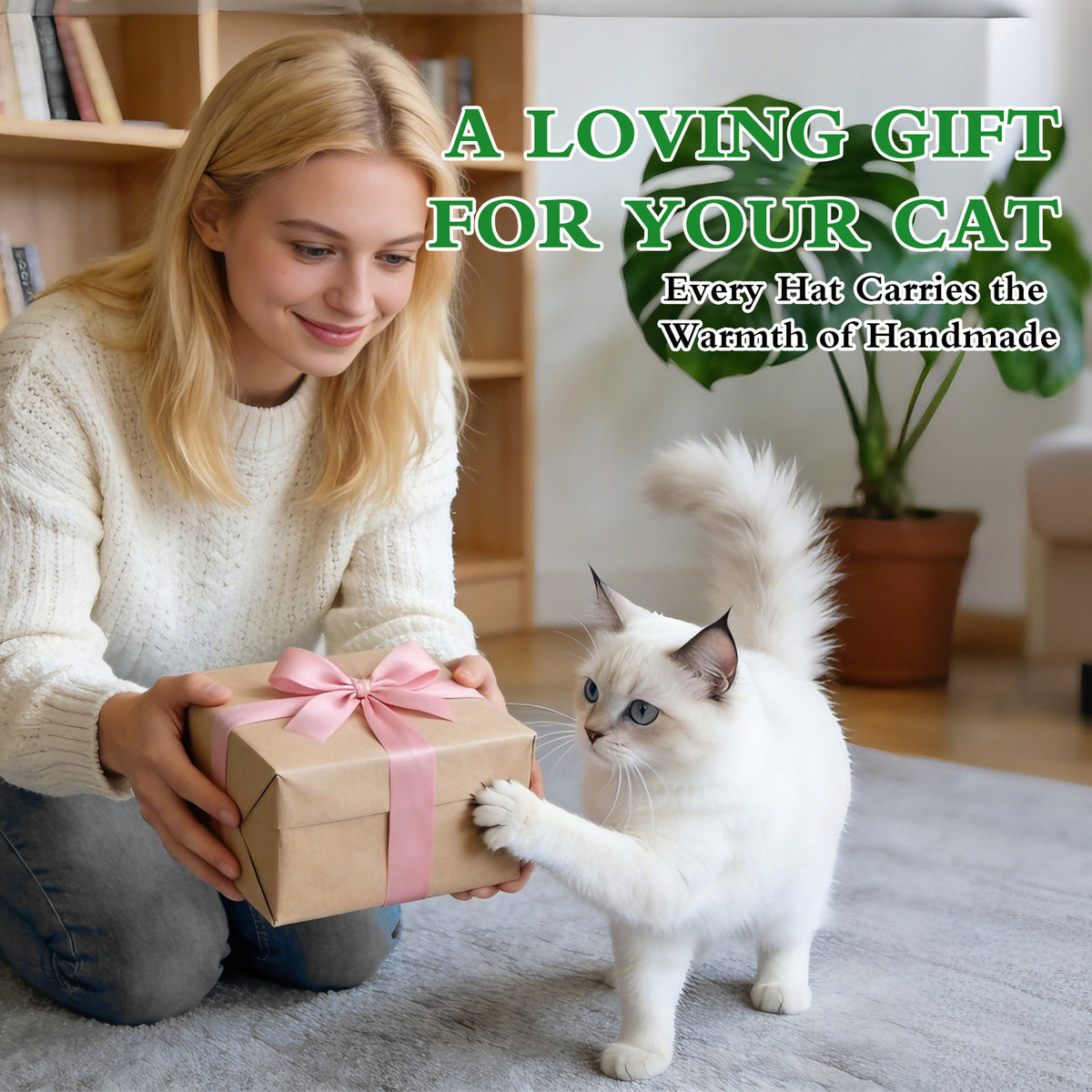 Flower Cat Hat, Cotton & Soft Cute Knitted Hats for Cats Birthday Party Spring Puppy Hat for Small Pets (Green,M)