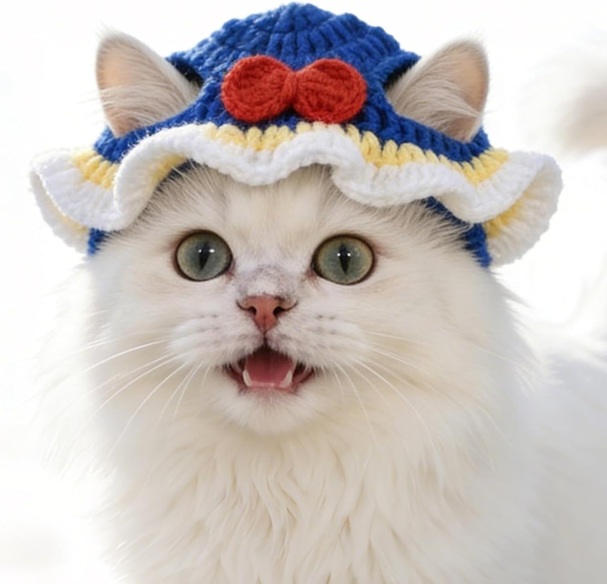 White Snow Cat Hat, Cotton & Soft Cute Knitted Hats for Cats Birthday Party Spring Puppy Hat for Small Pets (White Snow, M)
