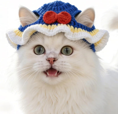 White Snow Cat Hat, Cotton & Soft Cute Knitted Hats for Cats Birthday Party Spring Puppy Hat for Small Pets (White Snow, M)