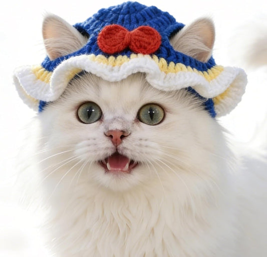 White Snow Cat Hat, Cotton & Soft Cute Knitted Hats for Cats Birthday Party Spring Puppy Hat for Small Pets (White Snow, M)