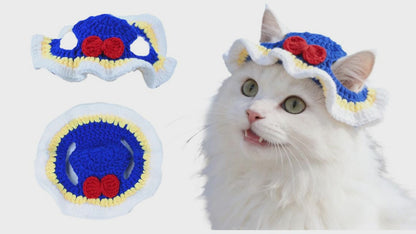 White Snow Cat Hat, Cotton & Soft Cute Knitted Hats for Cats Birthday Party Spring Puppy Hat for Small Pets (White Snow, M)